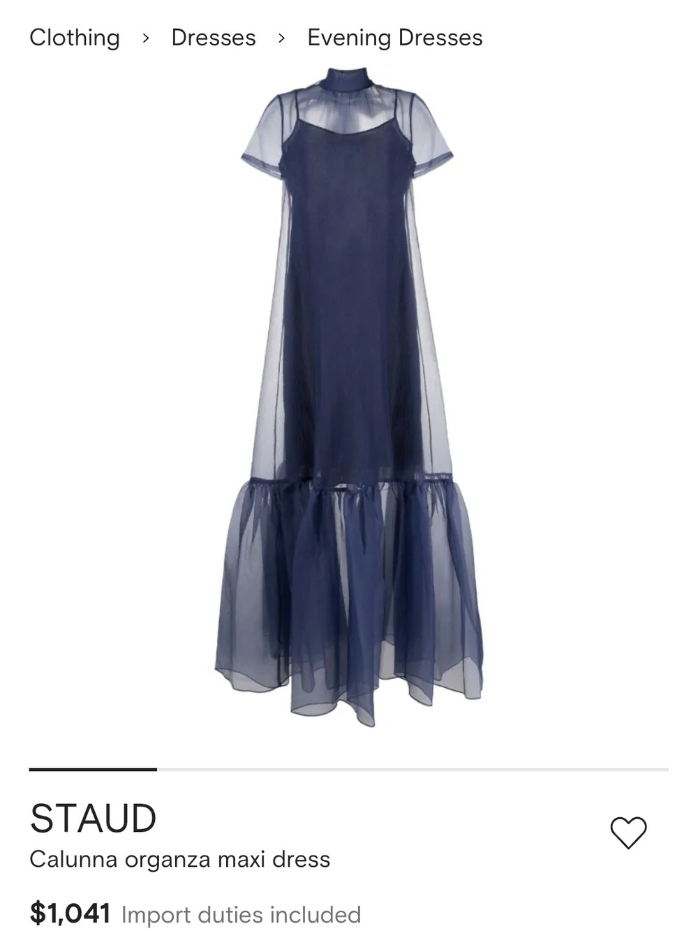 STAUD Navy Organza High-Neck Maxi Dress